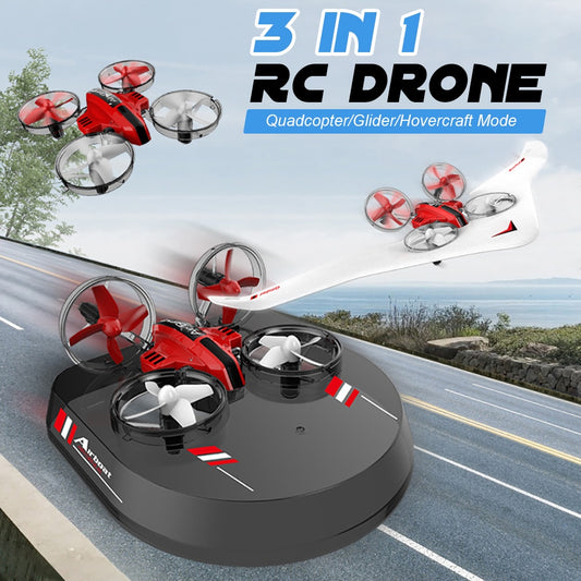 L6082 RC Drone Airplane Hovercraft 3 in 1 Quadcopter Headless Mode Glider Airship 2.4G Multi-functional RC Boat Remote Kids Toys - Plushlegacy
