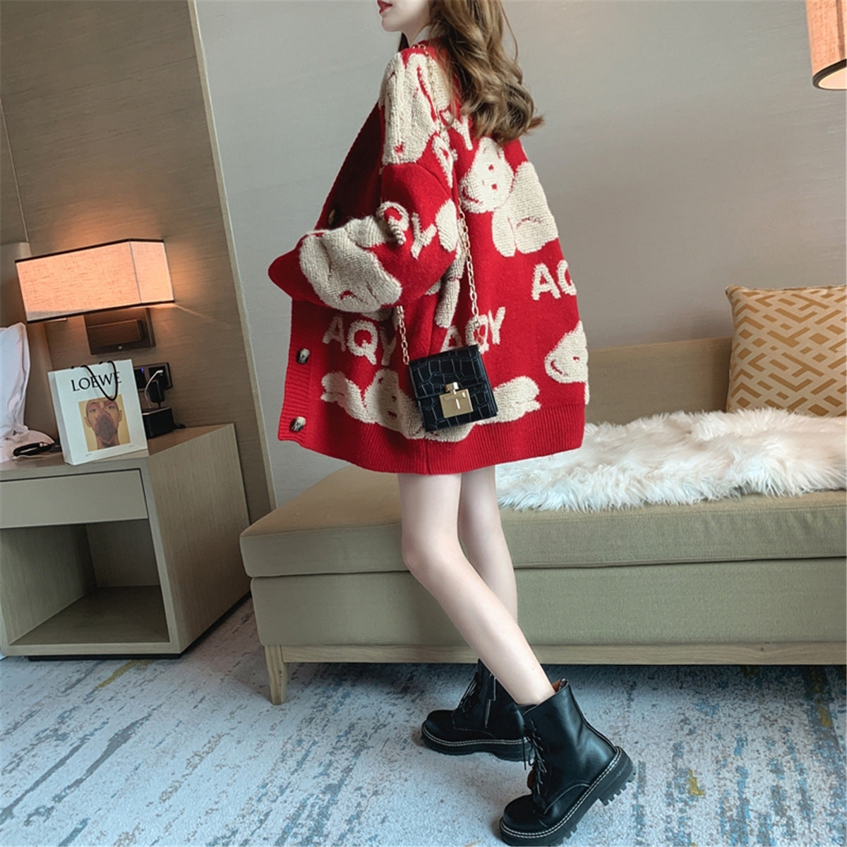 Women's Sweater Coat Korean Loose Net Red Knitted Cardigan Western Style Thickened - Plushlegacy