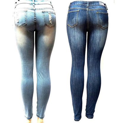 S-XXL Women's Skinny Hole Ripped Jeans New Fashion Women Baggar Pants - Plushlegacy