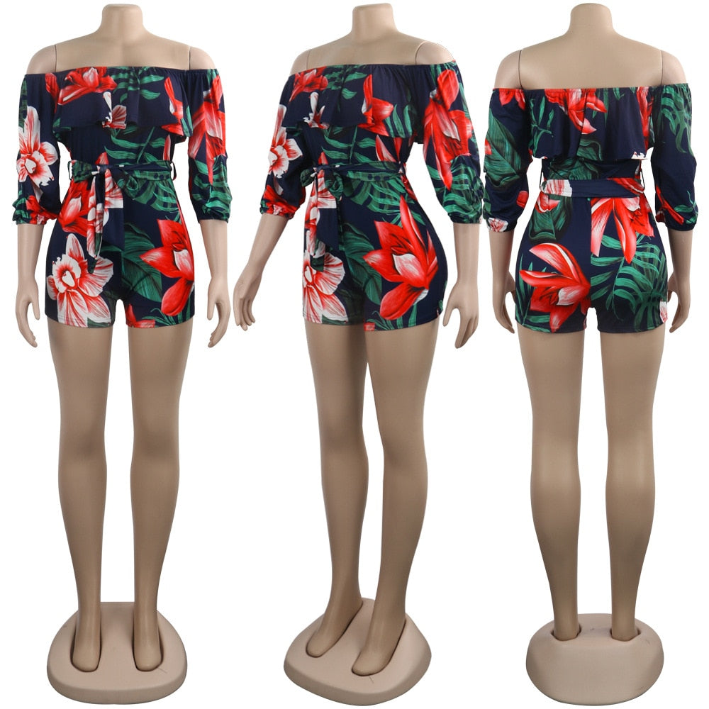 Flower Printed Casual Short Jumpsuit Summer Party Playsuit - Plushlegacy