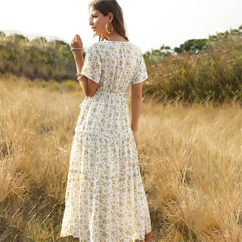 Casual Floral Print Elegant   Long Dress - Plushlegacy
