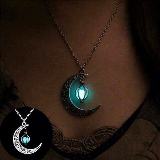 Natural glowing moon charm necklace