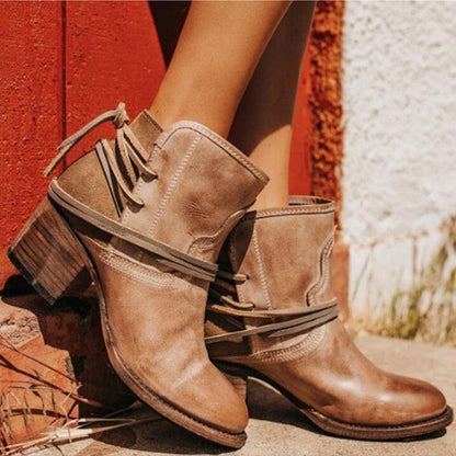 Ankle Boots Plus Size Women Retro High Heels Block Heel Shoes For Female Flock Buckle Strap Short boots woman shoes - Plushlegacy