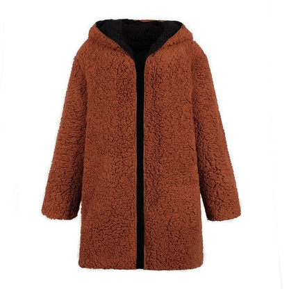 Hooded teddy jacket pink fur coat women Plus size lambswool long winter coat Hairly faux fur jacket female overcoat - Plushlegacy