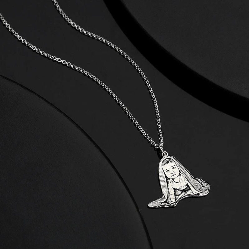 Women's Photo Engraved Tag Necklace Silver