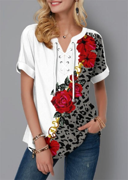 Women's Loose Shirt With Printed Laces - Plushlegacy