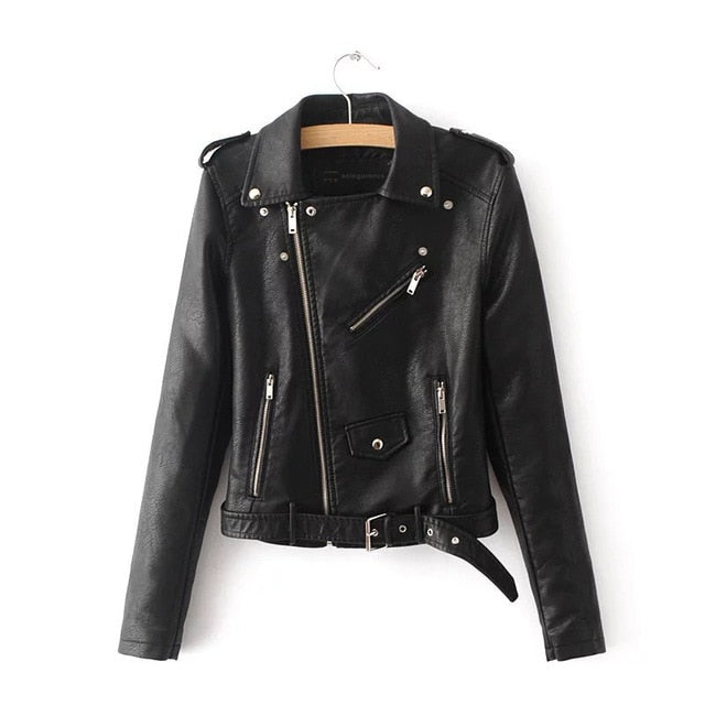 Faux Soft Leather Jacket Women Fashion Zipper Motorcycle PU Leather Jacket Ladies Basic Street Coat - Plushlegacy