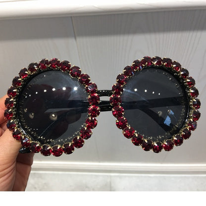 Oversize Sunglasses Women vintage Rhinestones sunglasses round glasses men shades for women oculos feminino - Plushlegacy