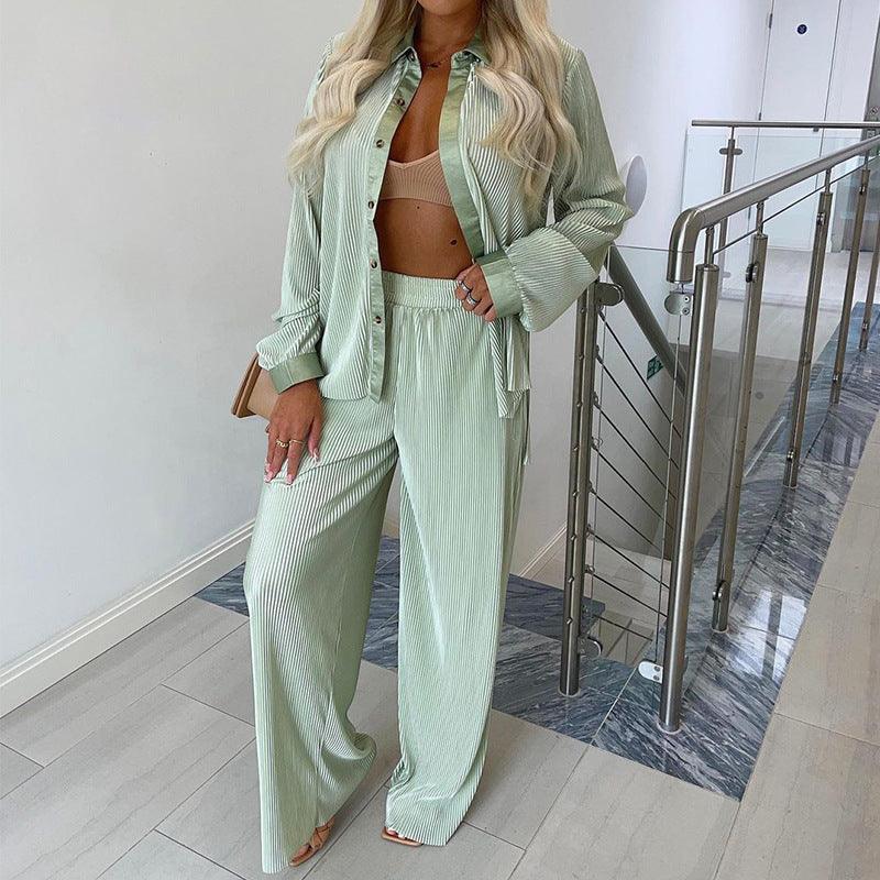 Autumn And Winter Long Sleeved Top Pants Loose Casual Pants Button Top Two Piece Suit - Plushlegacy