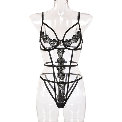 Lace Bodysuit Halter Neck Revealing Breast Perspective Tape  Suspender Underwear Lingerie Suit - Plushlegacy