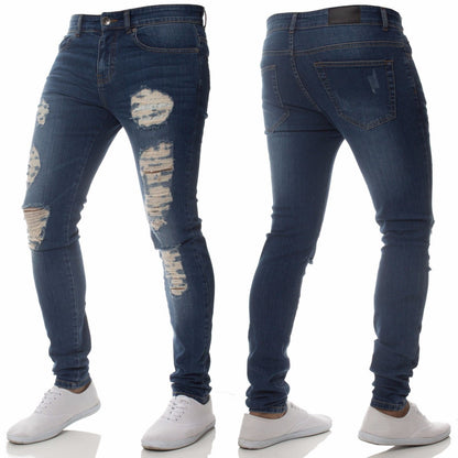casual men's jeans personality burst into a small feet jeans handsome hundred trousers - Plushlegacy