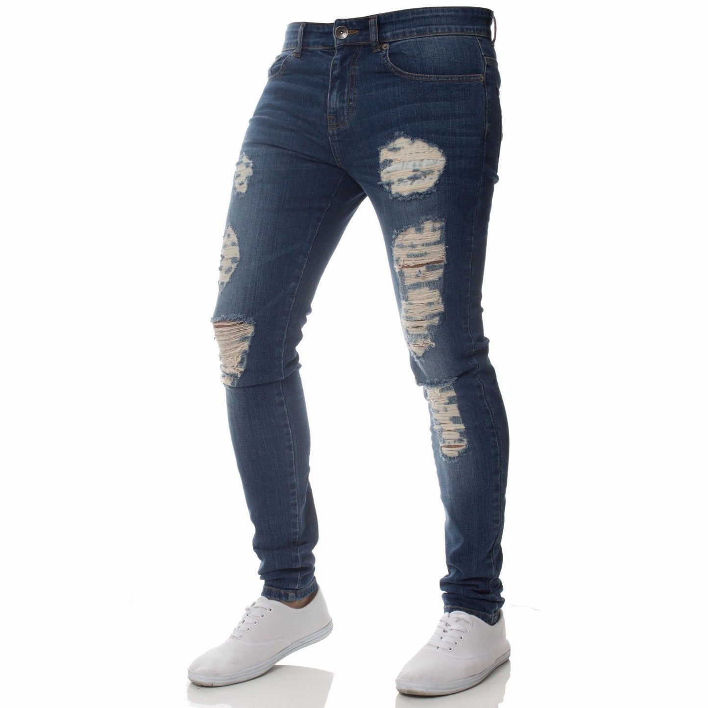 casual men's jeans personality burst into a small feet jeans handsome hundred trousers - Plushlegacy