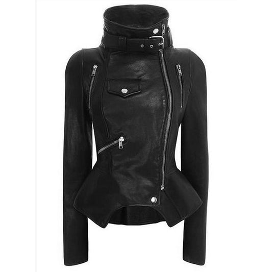 Motorcycle Leather Gothic Jacket Women Faux Leather Fashion Black Faux Coats Trend Jacket Streetwear - Plushlegacy