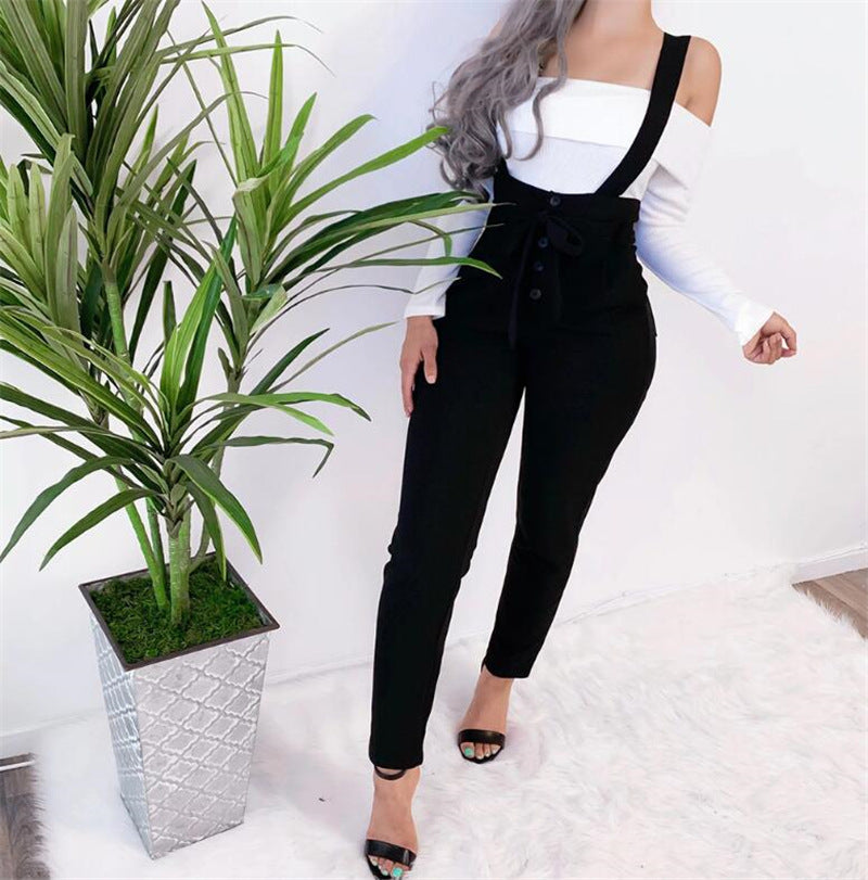 Women's high waist casual jumpsuit suspenders - Plushlegacy