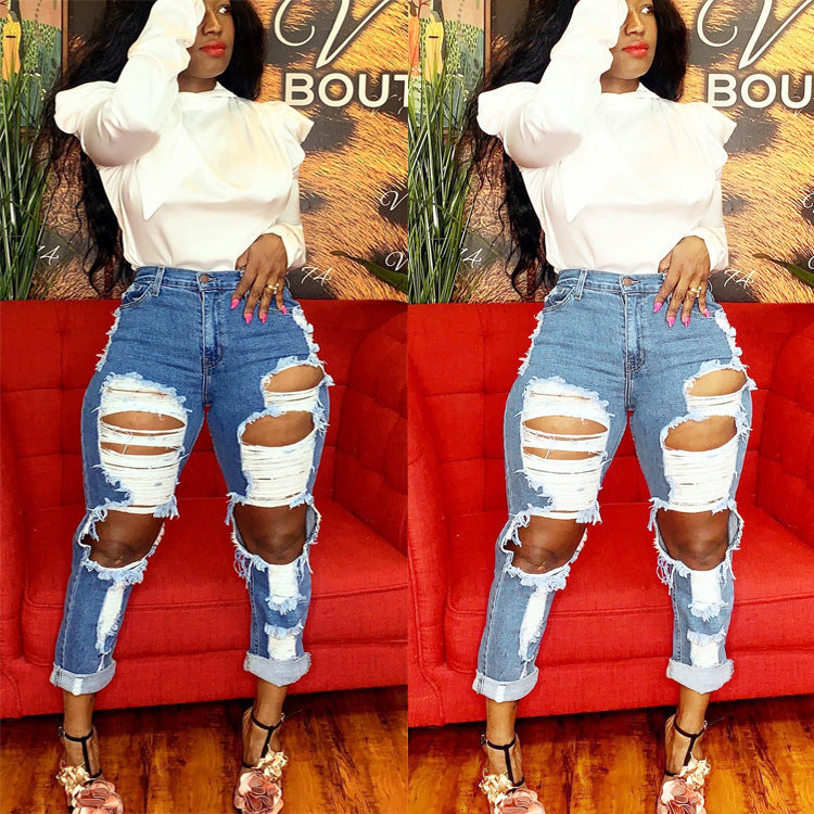 Women's Fashion Hip Hop Jeans With Big Holes