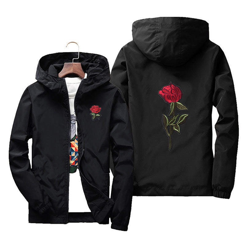 Rose Bomber Men Jacket Hip Hop Slim Fit Flowers Pilot Men Coat Men Hooded Jackets - Plushlegacy