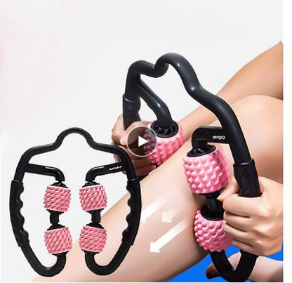 U Shape Trigger Point Massage Roller for Arm Leg Neck Muscle Tissue for Fitness Gym Yoga Pilates Sports 4 Wheel - Plushlegacy