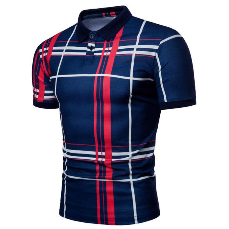 Men Casual Lattice Short Sleeve Different Frinting Grid Polo Shirt - Plushlegacy