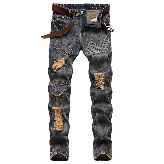European And American Nostalgic Mid-Rise Patch-Decorated Personalized Jeans - Plushlegacy