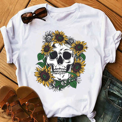 Women's Color Skull Print Short-sleeved T-shirt - Plushlegacy