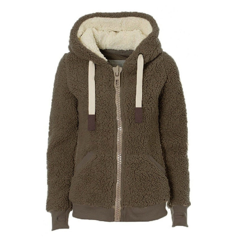 Winter Fleece Sweater Fluffy Thick Hooded Warm Zipper Cardigan Women Winter Coat Sherpa Tops Cardigan Sweaters - Plushlegacy