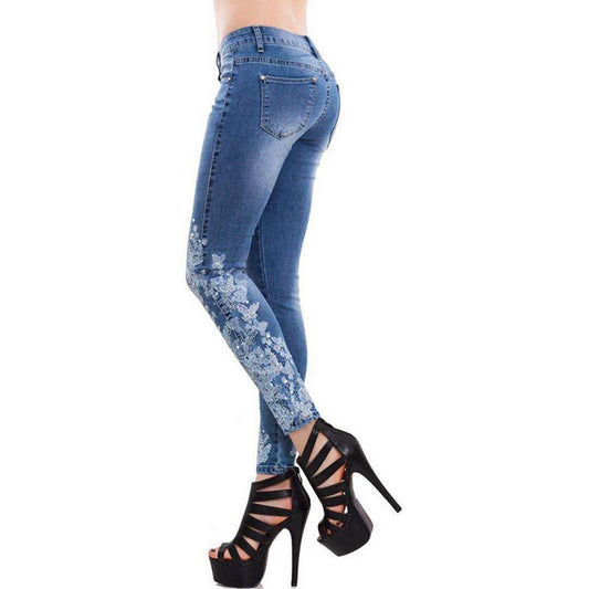 Plus Size 5XL Women Stretch High Waist Skinny Embroidery Jeans Ripped Woman Floral Denim Pants Trousers Women Jeans Pencil Pants - Plushlegacy