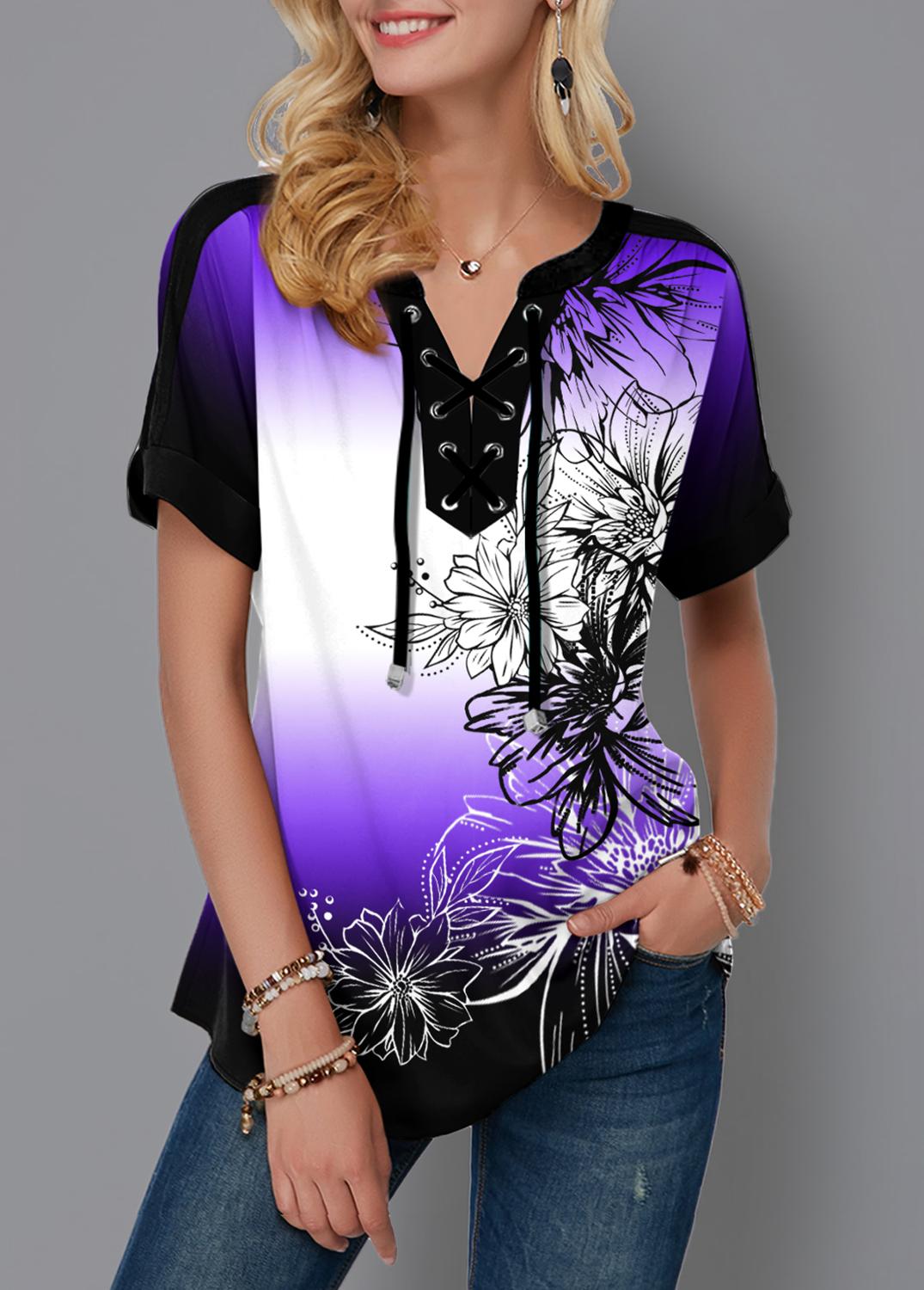 Women's Loose Shirt With Printed Laces - Plushlegacy