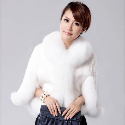 The new women's short coat Leather grass imitation fox fur rabbit fur shawl cloak cape coat - Plushlegacy
