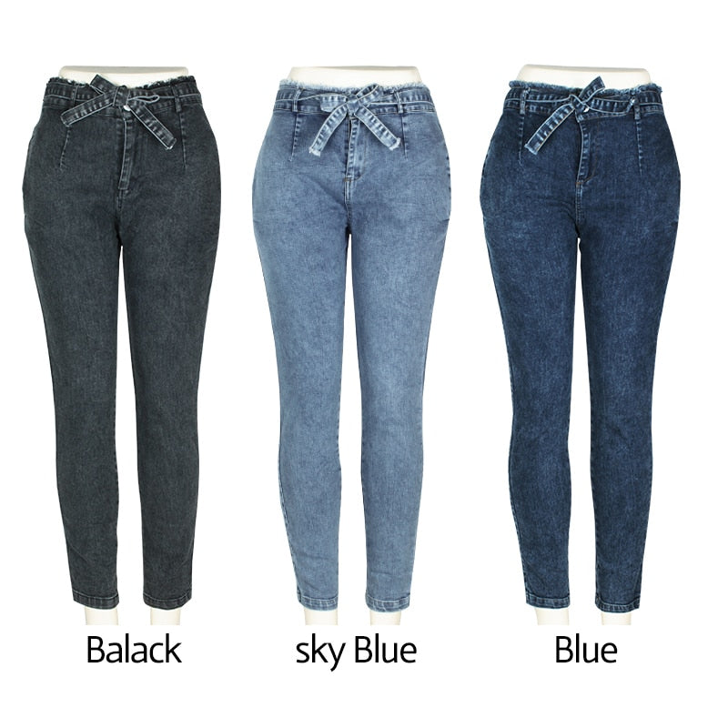 High Waist Jeans Women Streetwear Bandage Denim Plus Size Jeans Femme Pencil Pants Skinny Jeans Woman - Plushlegacy