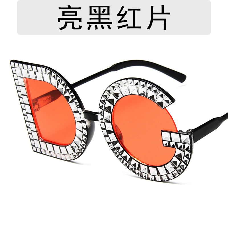 New trend big frame letter sunglasses retro diamond sunglasses female plastic frame glasses uv400 - Plushlegacy