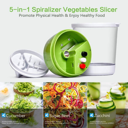 5 in1 Handheld Spiralizer Vegetable Slicer Adjustable Spiral Cutter with Container Zucchini Noodle Spaghetti Maker Spiral Slicer - Plushlegacy