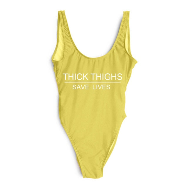 THICK THIGHS SAVES LIVES Bikini Black Purple White Mayo Swimming Suit For Women - Plushlegacy