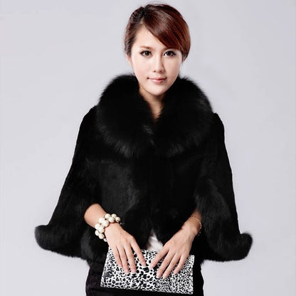 The new women's short coat Leather grass imitation fox fur rabbit fur shawl cloak cape coat - Plushlegacy
