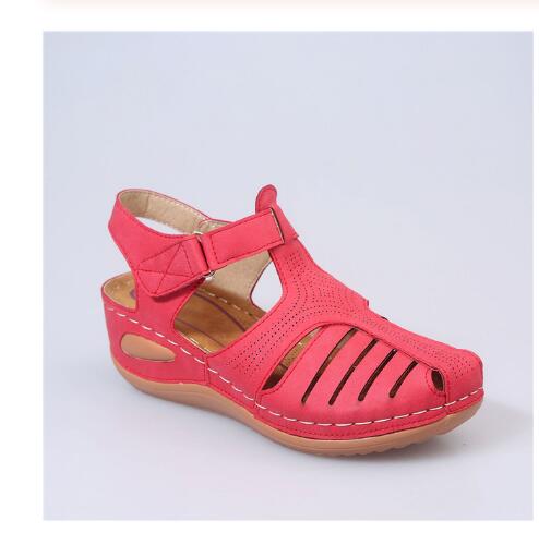 Summer Shoes Women Sandals PU Buckle Ladies Retro Sewing Hollow Out Woman Flat Shoes - Plushlegacy