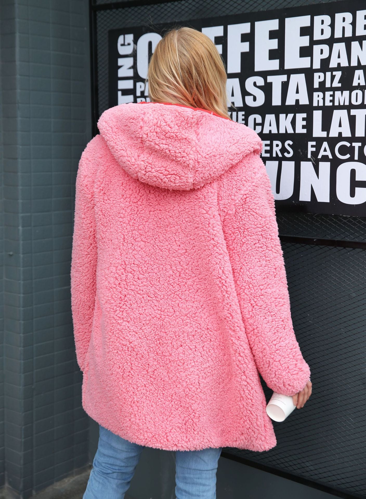 Hooded teddy jacket pink fur coat women Plus size lambswool long winter coat Hairly faux fur jacket female overcoat - Plushlegacy