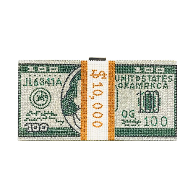 Money Clutch Rhinestone Purse 10000 Dollars Stack of Cash Evening Handbags Shoulder Wedding Dinner Bag 8 Color - Plushlegacy