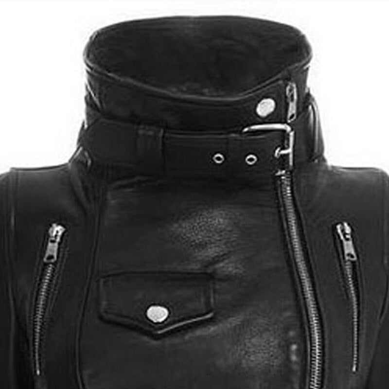 Motorcycle Leather Gothic Jacket Women Faux Leather Fashion Black Faux Coats Trend Jacket Streetwear - Plushlegacy