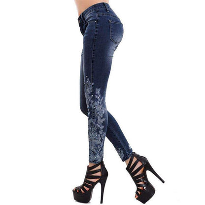 Plus Size 5XL Women Stretch High Waist Skinny Embroidery Jeans Ripped Woman Floral Denim Pants Trousers Women Jeans Pencil Pants - Plushlegacy