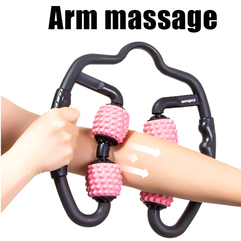 U Shape Trigger Point Massage Roller for Arm Leg Neck Muscle Tissue for Fitness Gym Yoga Pilates Sports 4 Wheel - Plushlegacy