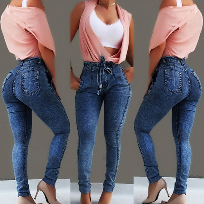 High Waist Jeans Women Streetwear Bandage Denim Plus Size Jeans Femme Pencil Pants Skinny Jeans Woman - Plushlegacy