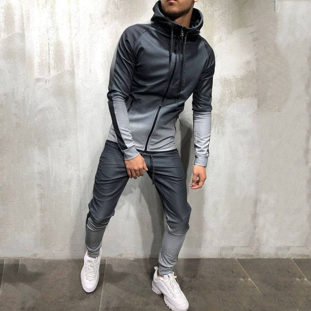 Zipper Tracksuit Men Set Sporting 2 Pieces Sweatsuit Men Clothes Printed Hooded Hoodies Jacket Pants Track Suits - Plushlegacy