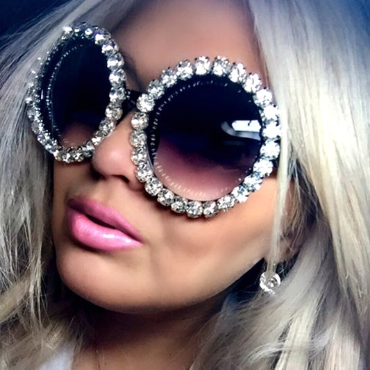 Oversize Sunglasses Women vintage Rhinestones sunglasses round glasses men shades for women oculos feminino - Plushlegacy