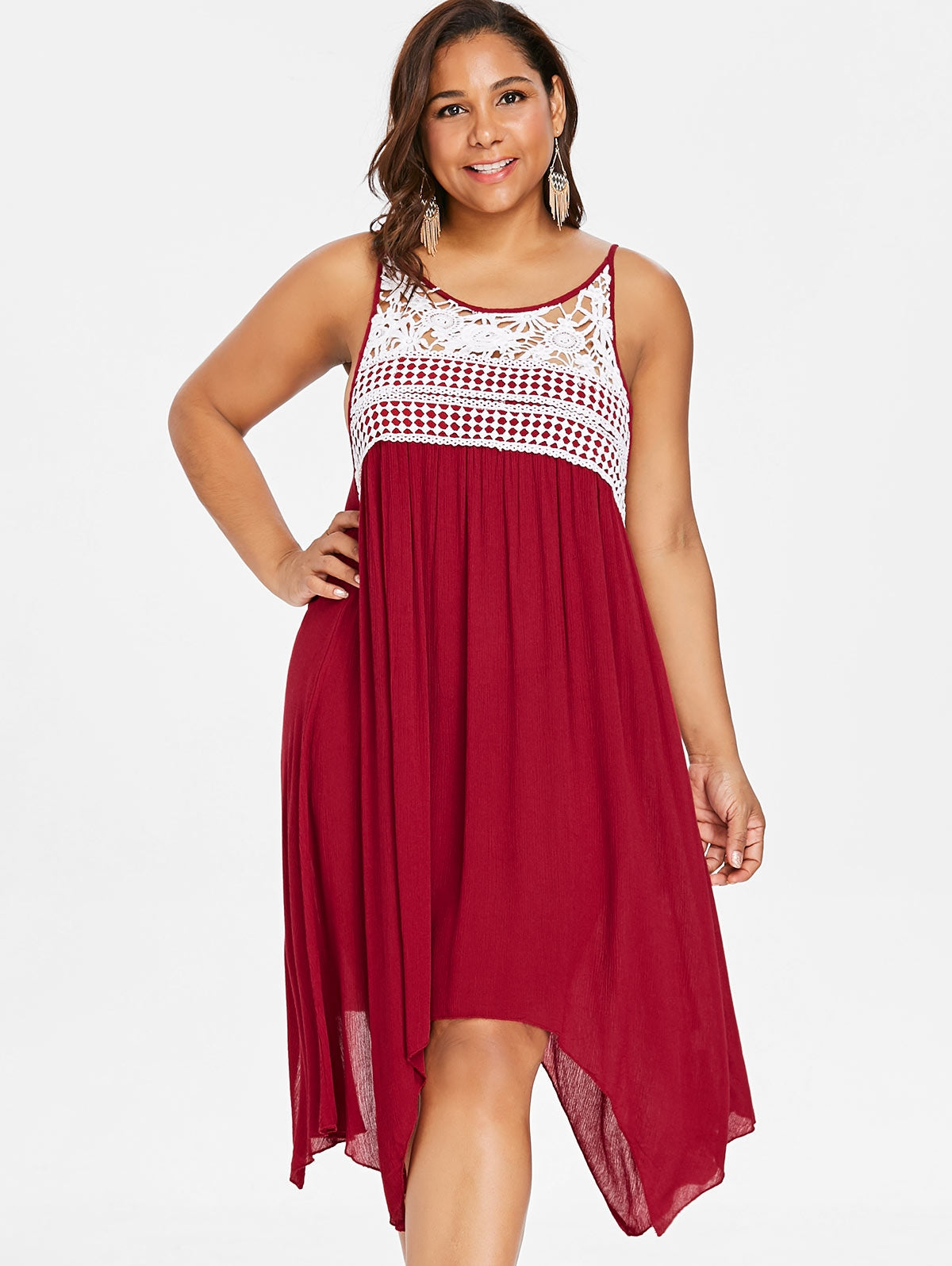 Lace Embellished Plus Size Asymmetrical Slip Dress - Plushlegacy