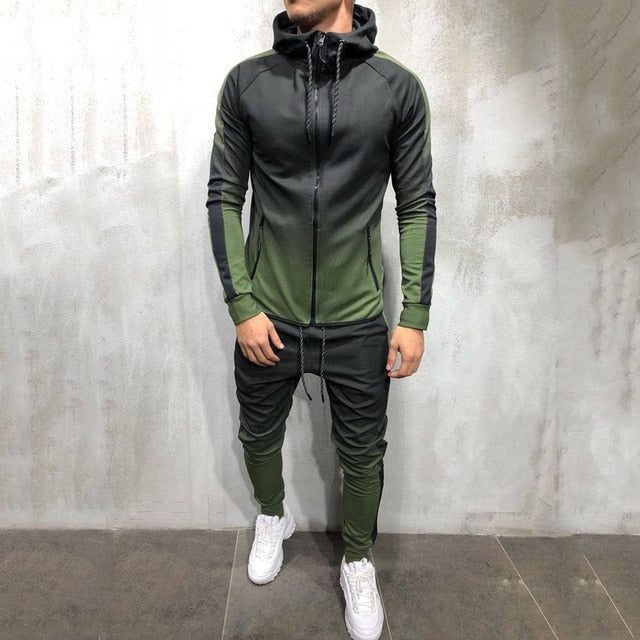 Zipper Tracksuit Men Set Sporting 2 Pieces Sweatsuit Men Clothes Printed Hooded Hoodies Jacket Pants Track Suits - Plushlegacy