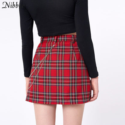 Nibber spring Vintage red Plaid mini skirts Women summer fashion office lady club party casual short pleated skirts mujer - Plushlegacy