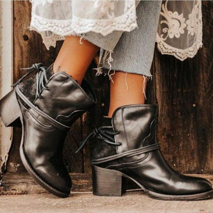 Ankle Boots Plus Size Women Retro High Heels Block Heel Shoes For Female Flock Buckle Strap Short boots woman shoes - Plushlegacy