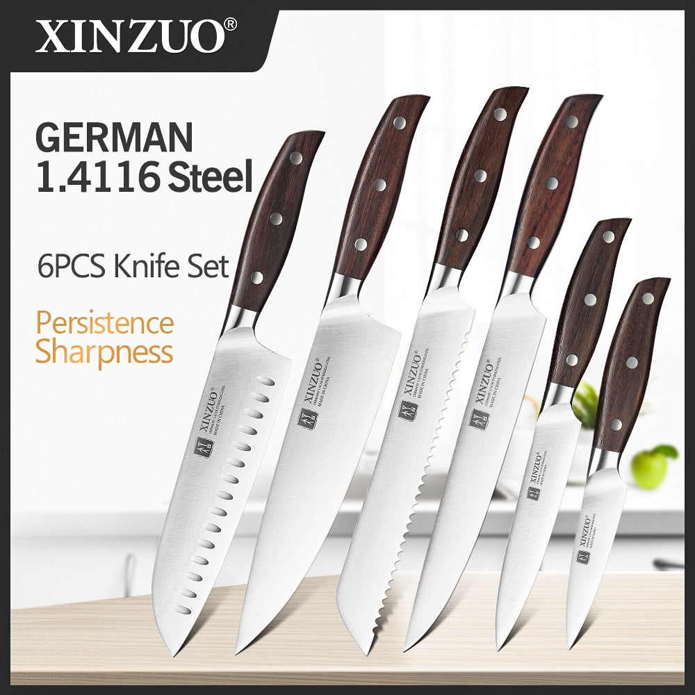XINZUO Kitchen Tools 6 PCS Kitchen Knife Set of Utility Cleaver Chef Bread Knife High Carbon German Stainless Steel Knives sets - Plushlegacy