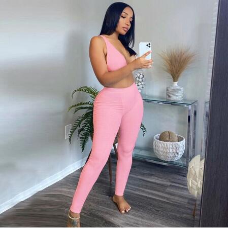 Sweatsuits for Women Comfy Lounge Wear Rib Knit V Neck Crop Top and Leggings Two Piece Set Tracksuits D16-CE29 - Plushlegacy