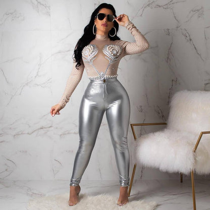 Women Latex Faux Pu Leather Pants Trousers Push Up High Waist Skinny Pants Pencil Fall Winter Solid Color Pants Female - Plushlegacy