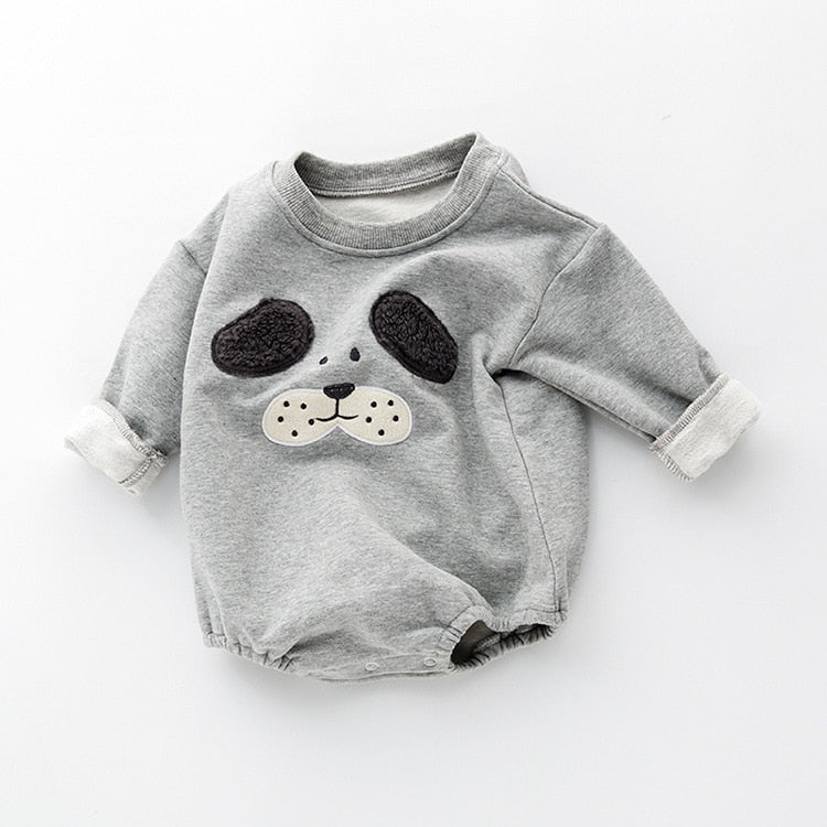 Spring Baby Boys Girls Newborn Bodysuit Long Sleeve O-neck Solid Color Cartoon 0-1y Thicken Jumpsuit Autumn Infant Clothing - Plushlegacy